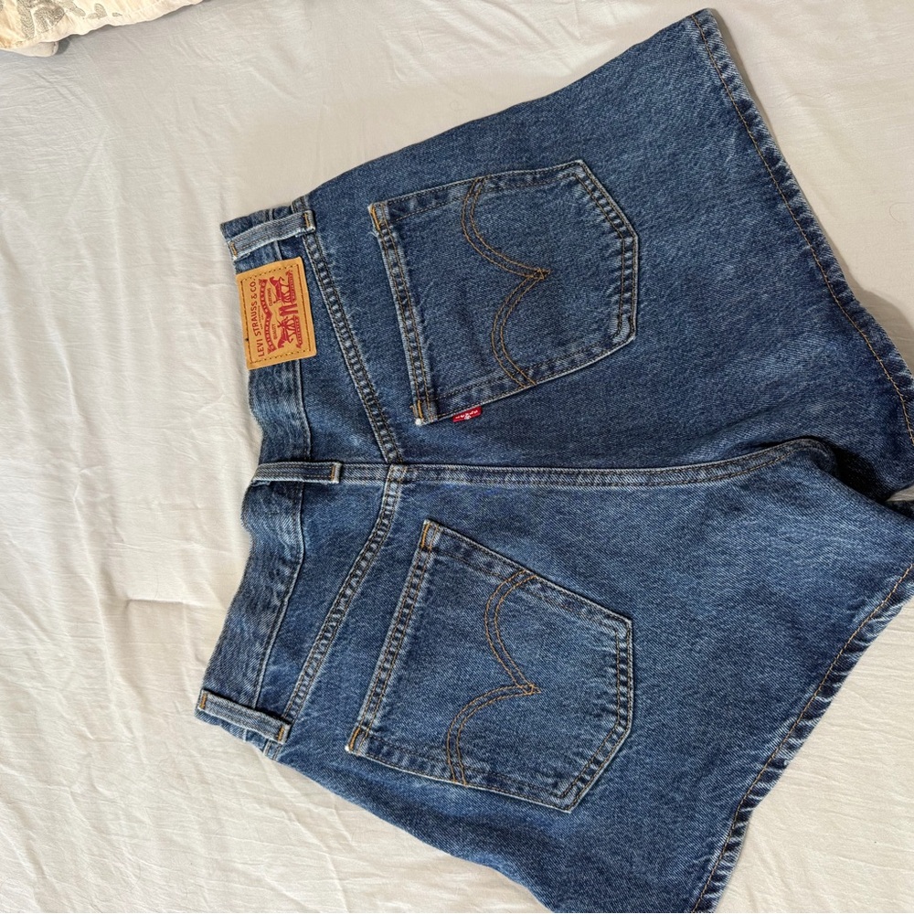 Levi's High Waisted Dark Blue Denim Shorts
